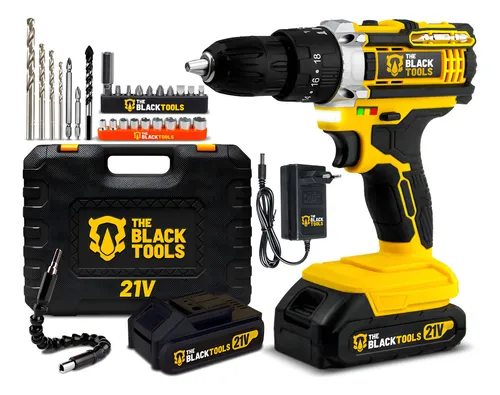 Furadeira De Impacto The Black Tools Profissional TB-21PX 2 Baterias Com Maleta 60Hz Amarelo