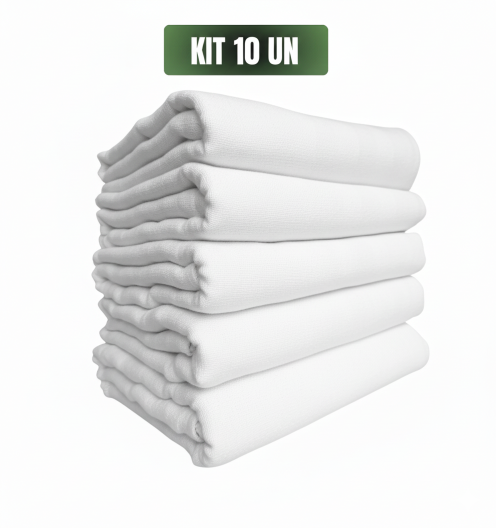 Kit C/ 10 Pano Para Limpeza Grande Branco 70x40cm  Pacote