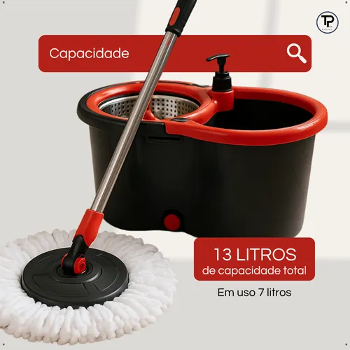 Mop Giratório Balde Cesto Inox Limpeza Esfregão 360 Spin