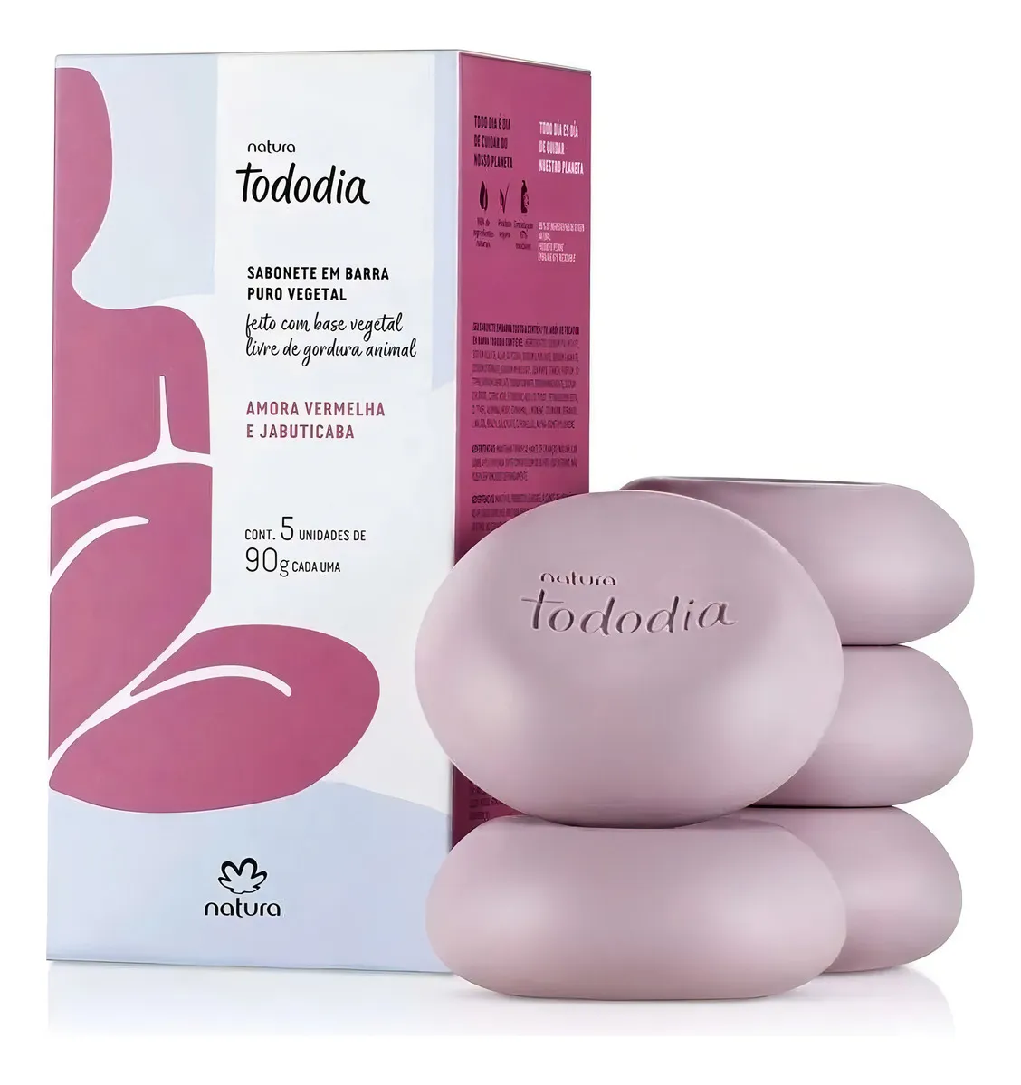 Sabonete Natura Tododia Amora Vermelha e Jabuticaba 5 unidades de 90g
