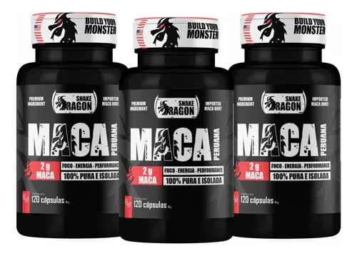 Maca Peruana 100% Pura 120 Cápsulas Pote Preta Sabor Sem sabor
