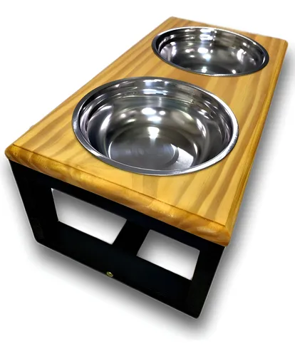 Comedouro Para Cachorro Gato Dois Potes Ração Água Inox - M Madeira