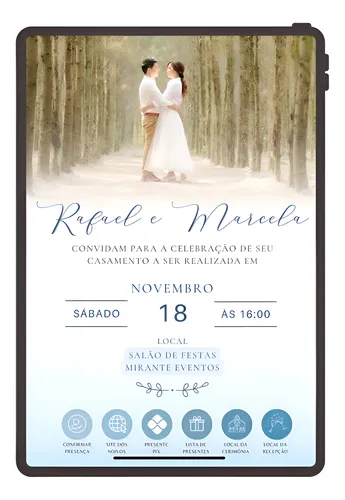 Convite Digital Interativo Casamento Azul Serenity E Flores Azul-claro