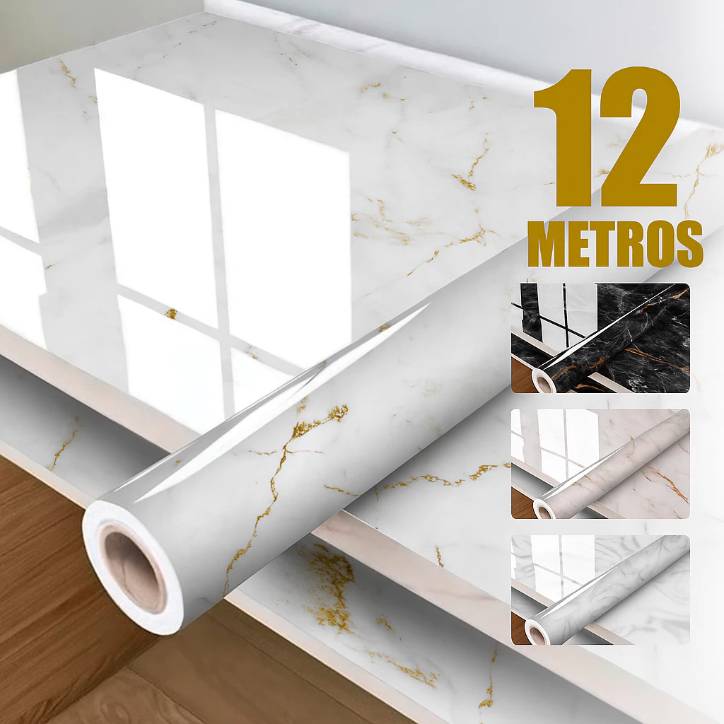 Papel de Parede Mármore Lavável 10m – Vinílico Autocolante para Sala, Quarto e Cozinha