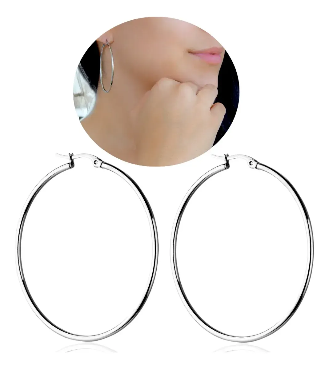 Brinco Feminino Argola Aço Inox 316l Par Hipoalergênico Luxo Cor Prata Santo Estillo Semijoias