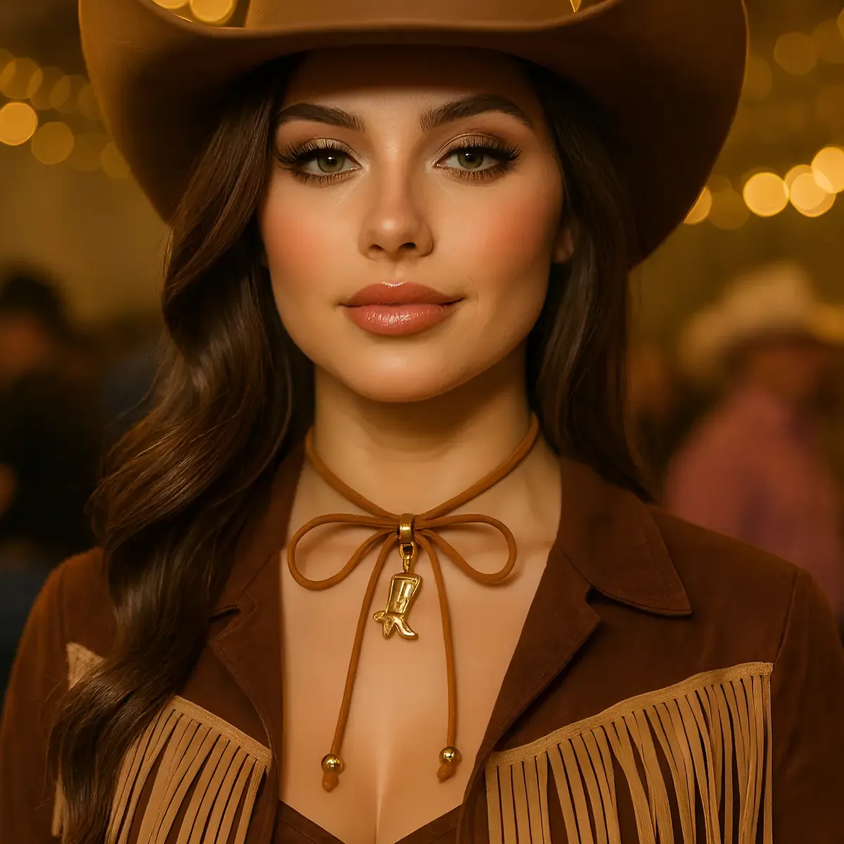 Colar Country Estilo Rodeio Com Pingente Folheado Western