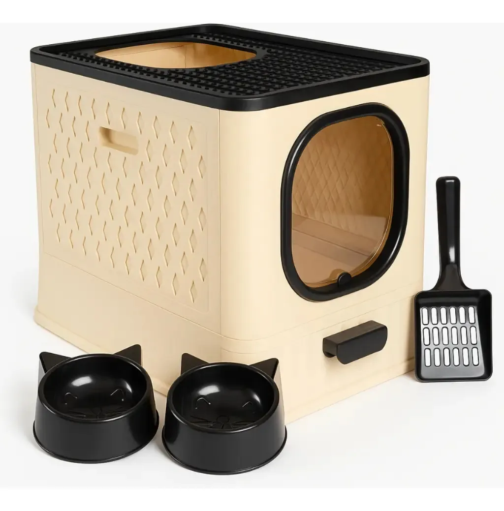 Caixa De Areia Premium Para Gatos Fechada Furba Grande Sandbox Luxo Bege