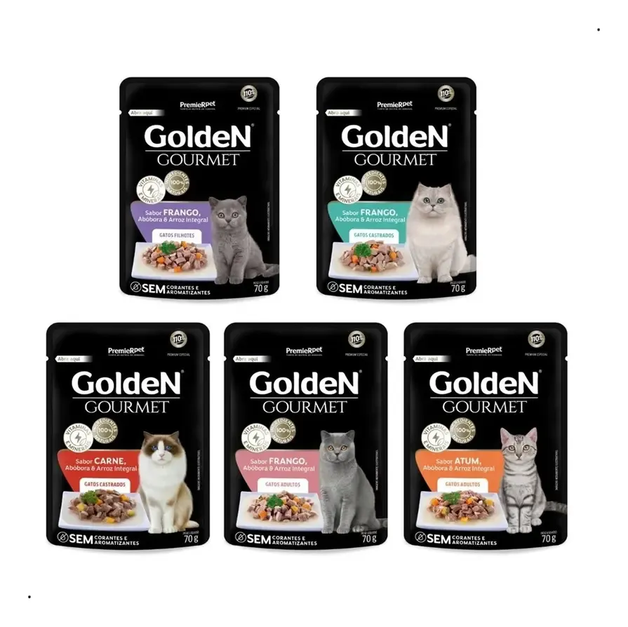 Kit Golden Gourmet Gatos Sache Premium Especial 20 Sortidos