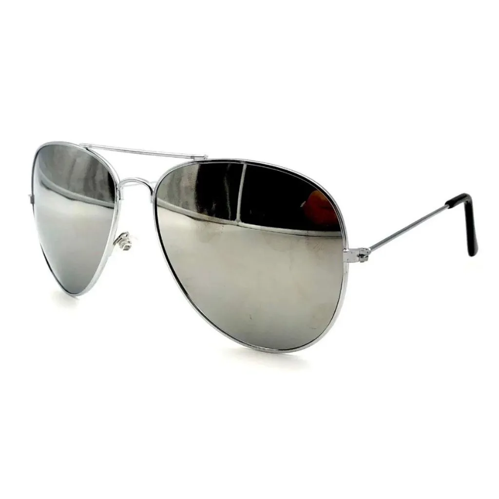 Óculos de Sol Aviador Lentes Prata Espelhado Metalizado Cristal Proteção Uv400