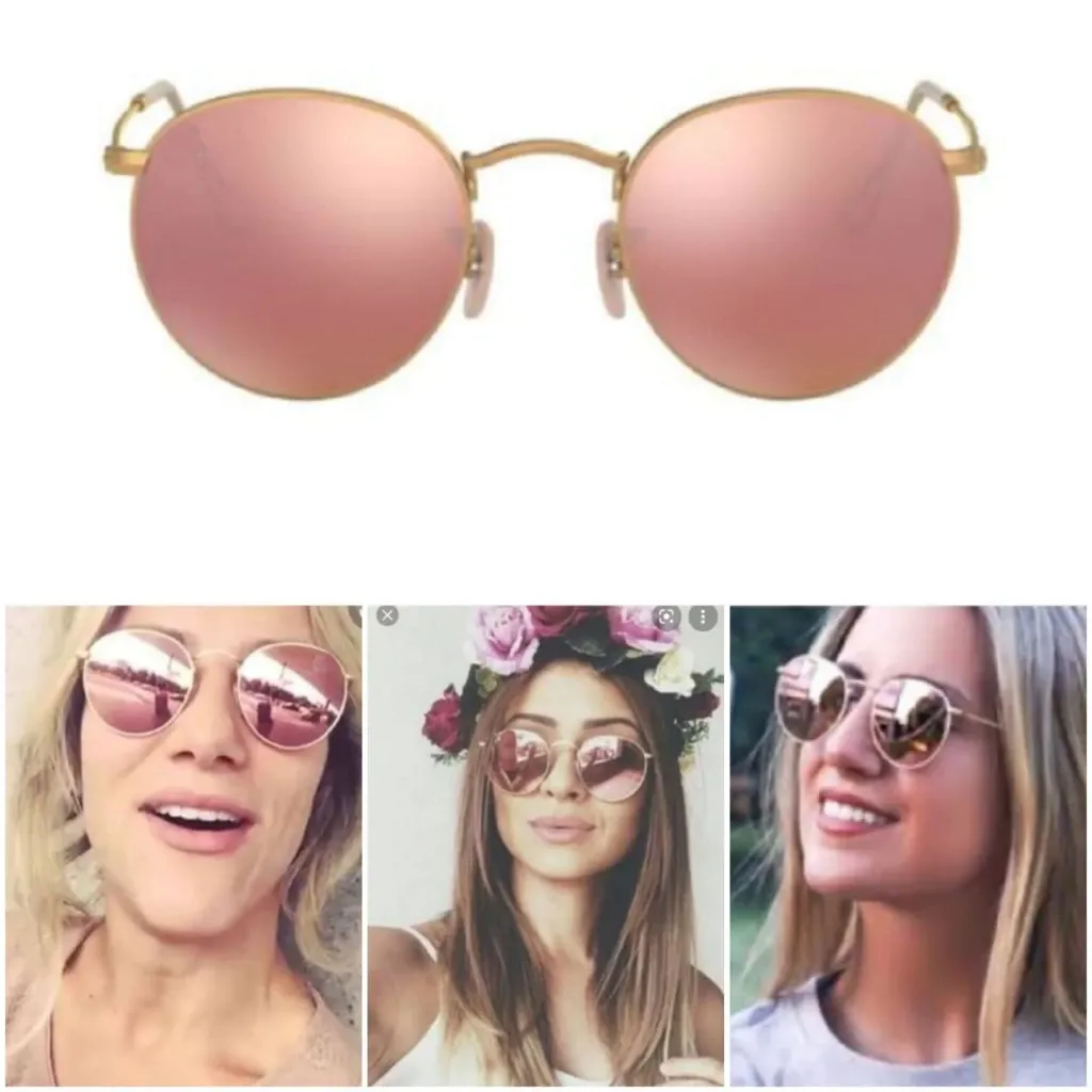 Óculos De Sol John Lennon Round Dourado Rosa Espelhado Moderno Feminino Moda Luxo Proteção UV400 Oferta