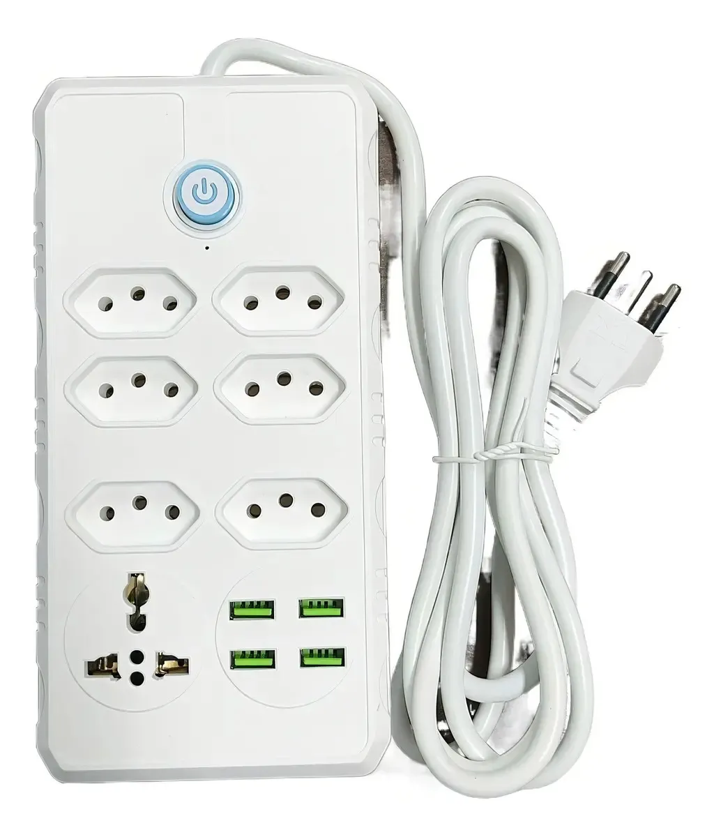 Extensão Elétrica Bivolt 7 Tomadas 4 USB 2m Cabo 10A Universal