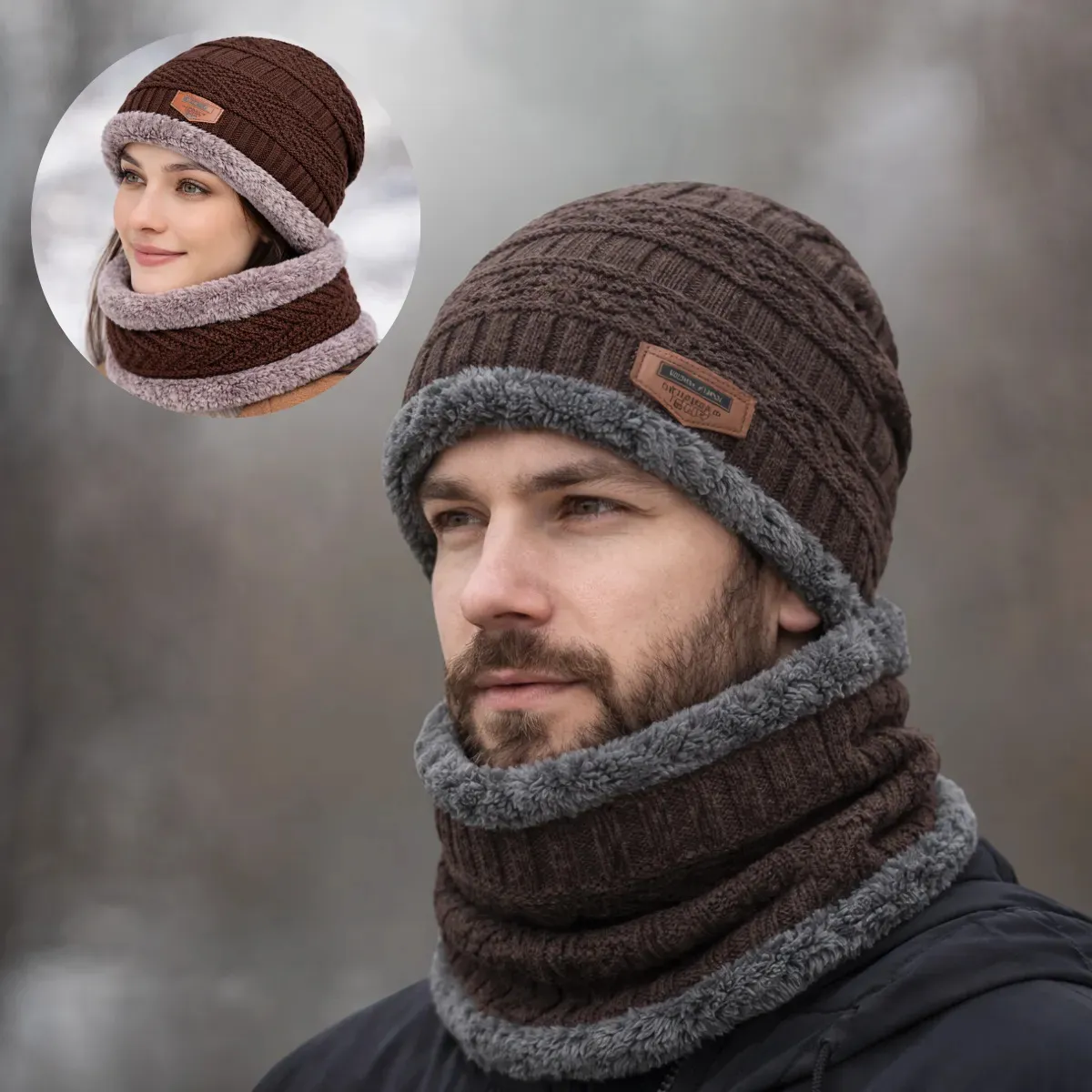 Touca Gorro + Cachecol Forrada Lã Frio Unissex Premium