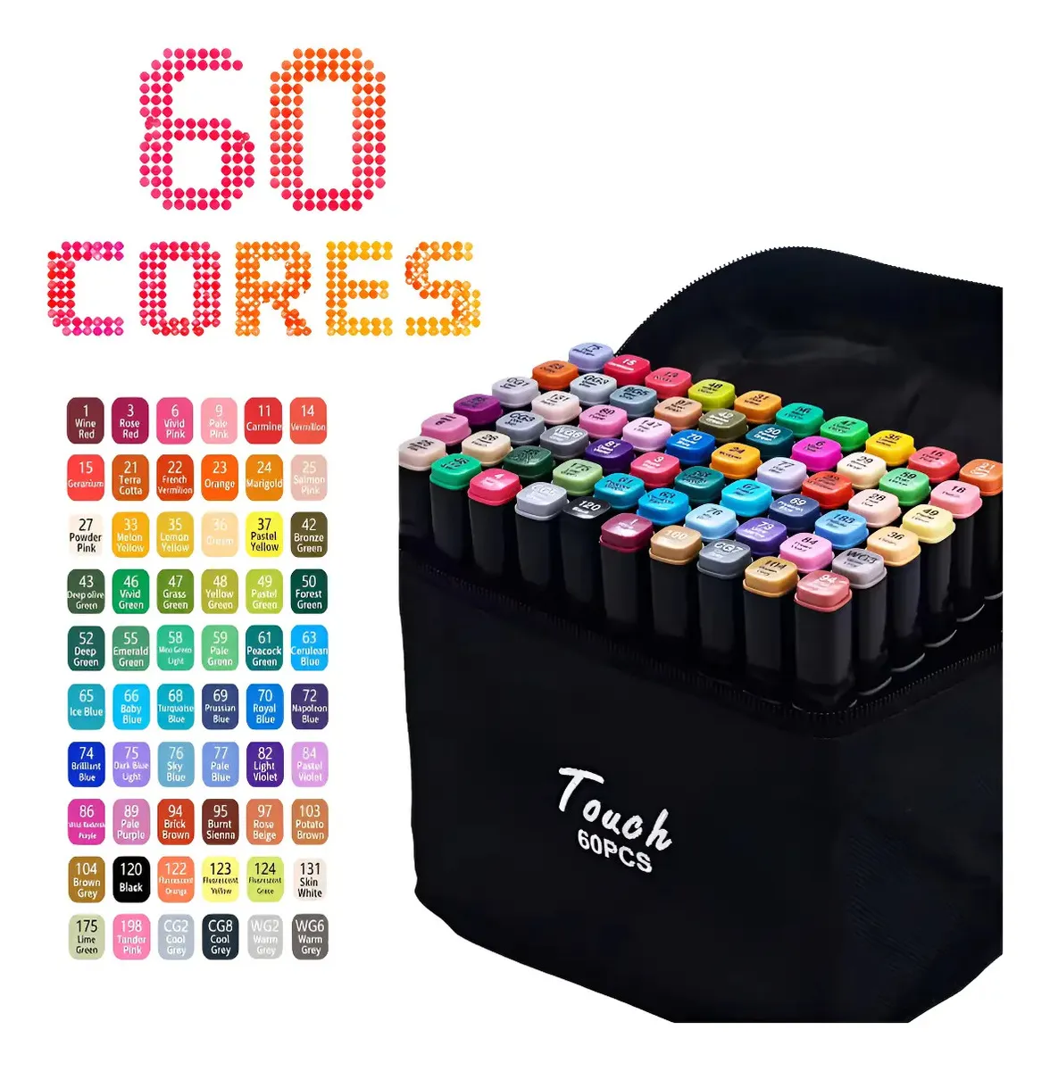 Conjunto De Canetas Marcador Permanente Ponta Dupla 60 Cores