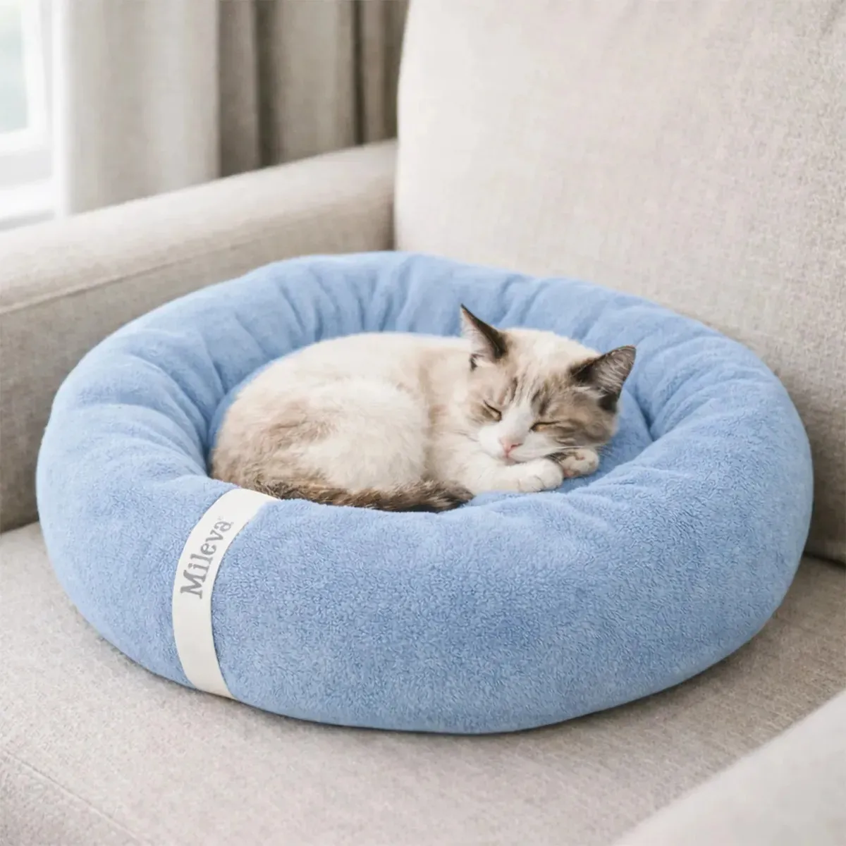 Cama De Gato Caminha Nuvem Ninho Pet Soft Redonda 50x50cm Cor Azul-celeste