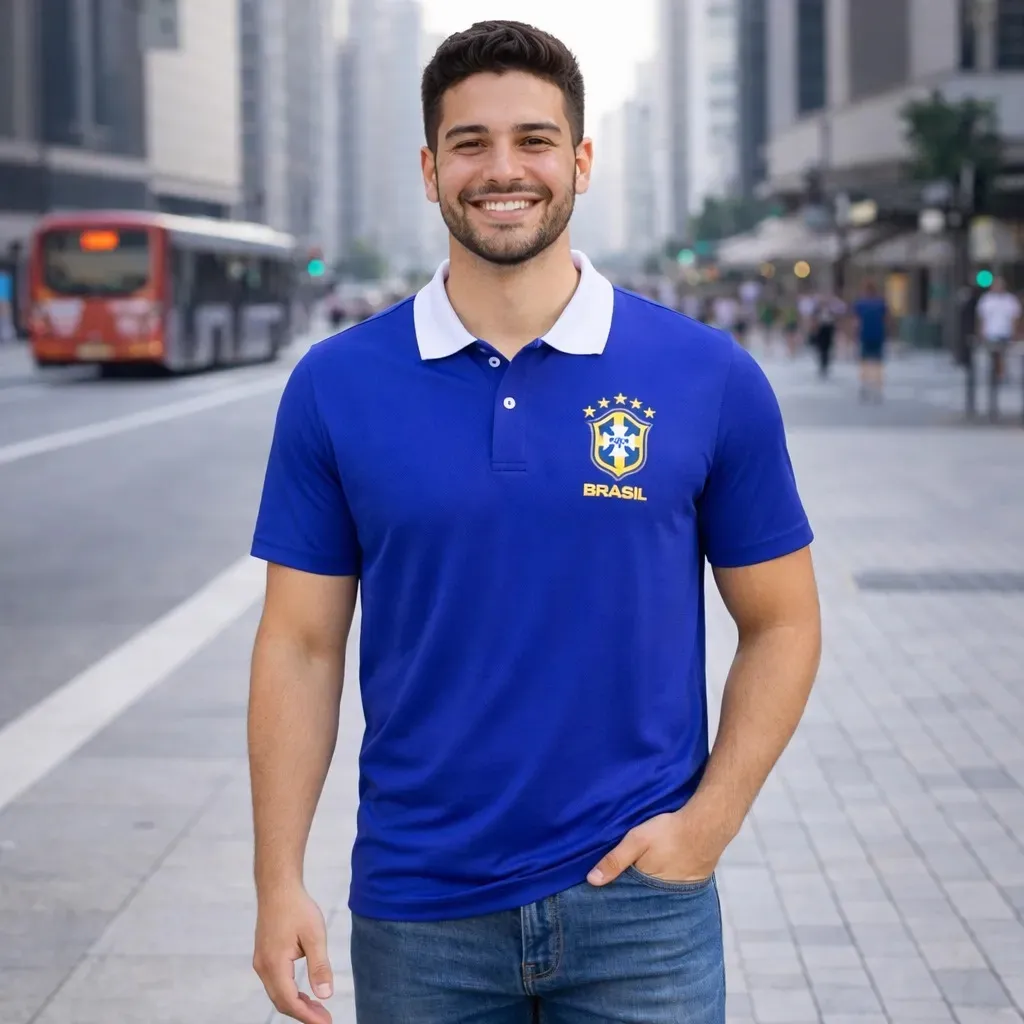 Camisa Gola Polo Do Brasil Selecao Brasileira Premium Hexa