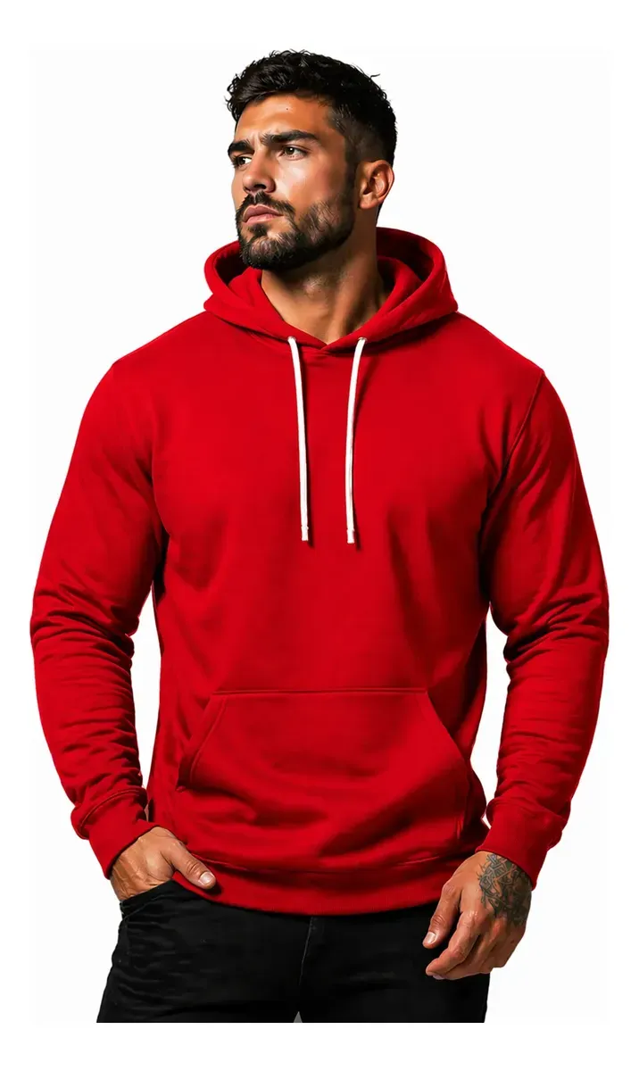 Moletom Liso Algodão Masculino Blusa De Frio Canguru Macio