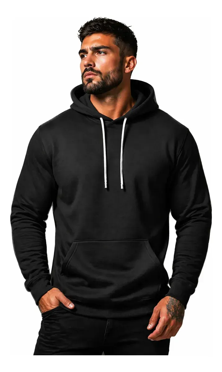 Moletom Liso Algodão Masculino Blusa De Frio Canguru Macio