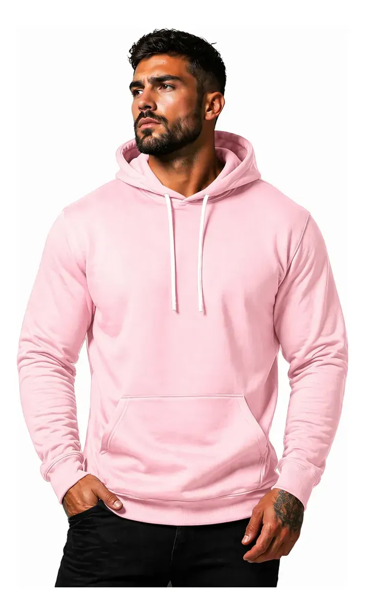 Moletom Liso Algodão Masculino Blusa De Frio Canguru Macio