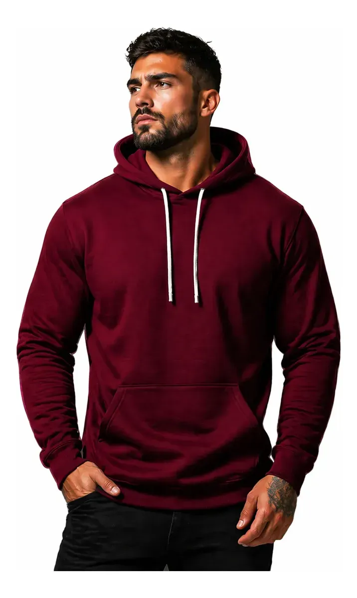 Moletom Liso Algodão Masculino Blusa De Frio Canguru Macio