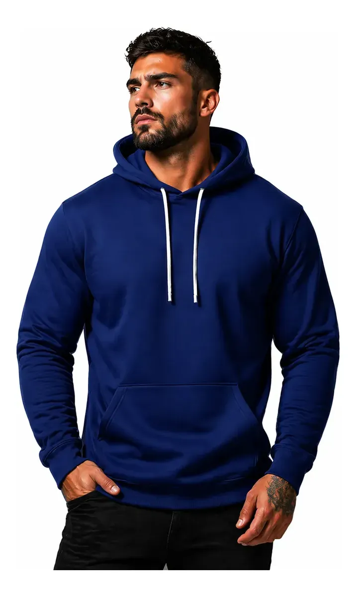 Moletom Liso Algodão Masculino Blusa De Frio Canguru Macio