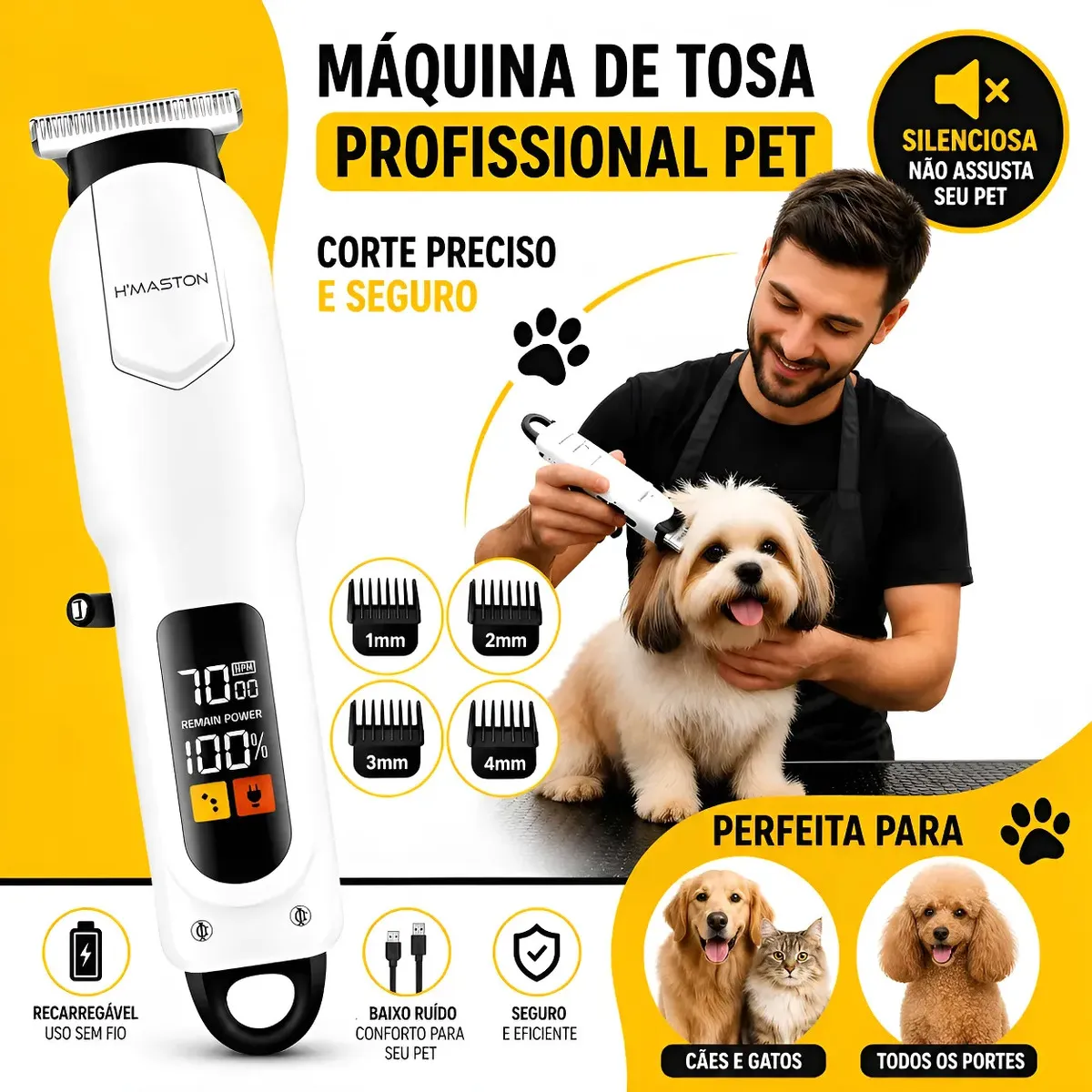 Máquina De Tosa Cães Gatos Profissional Tosador Pet Cachorro