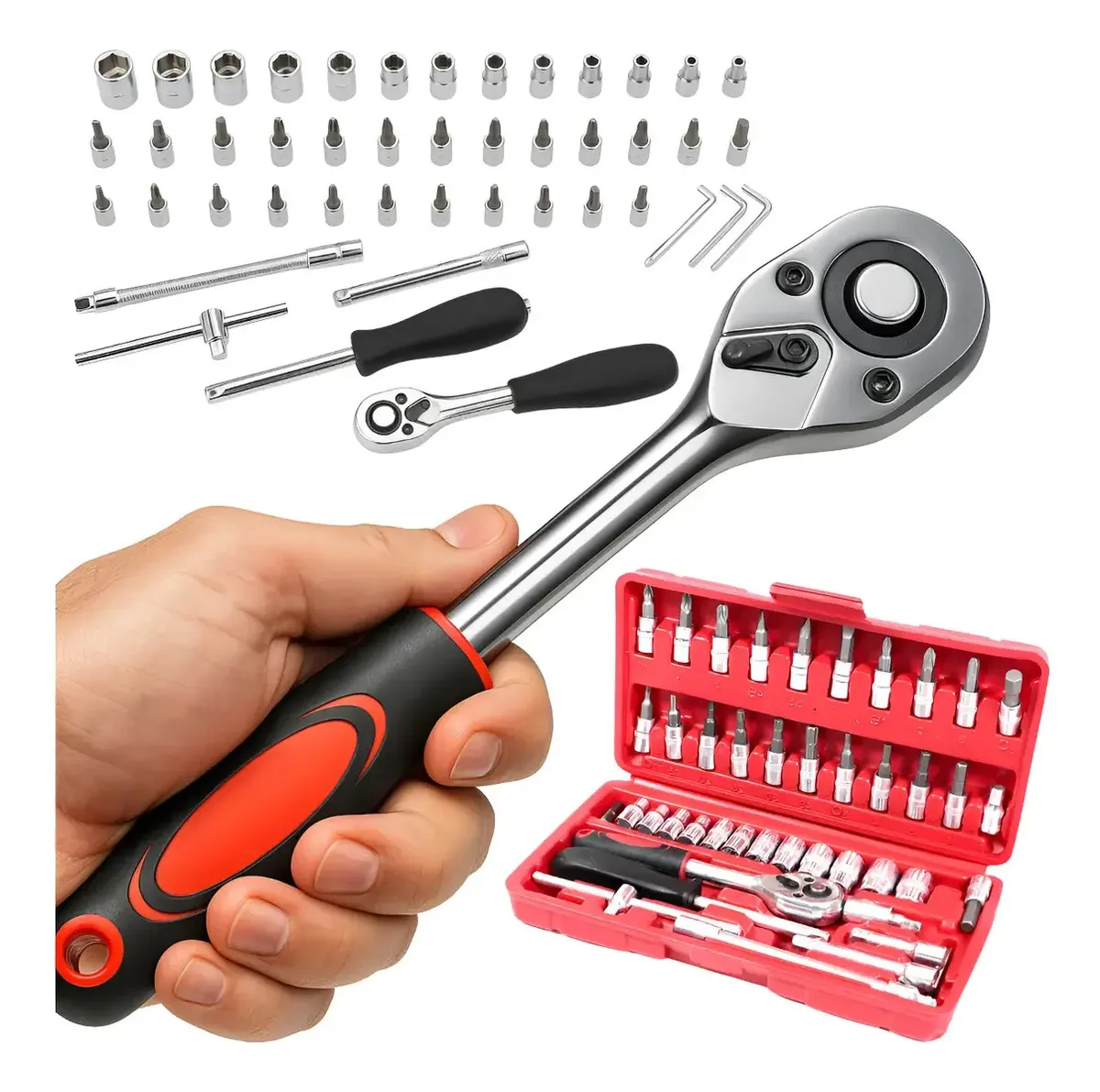 Kit De Ferramentas Multiuso 46 Peças 1/4 Soquete Original