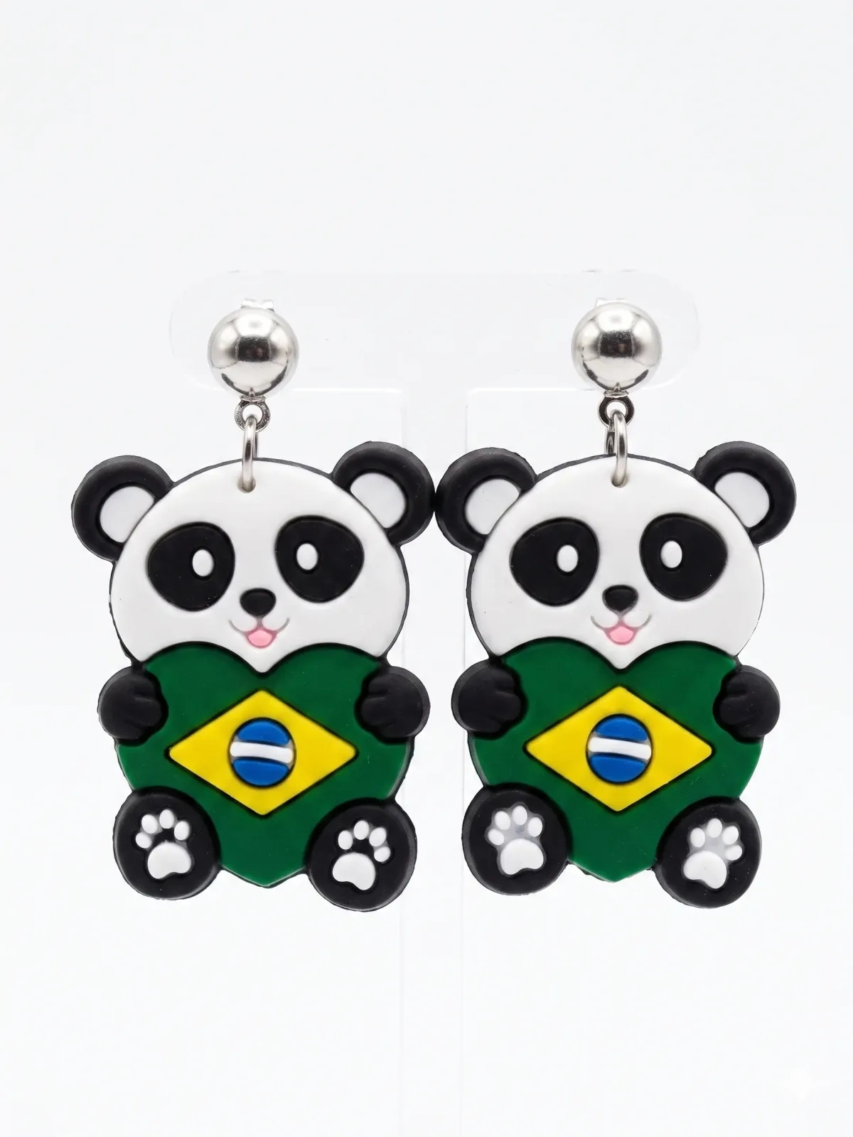Brincos Panda Bandeira Brasil Original para Mulher