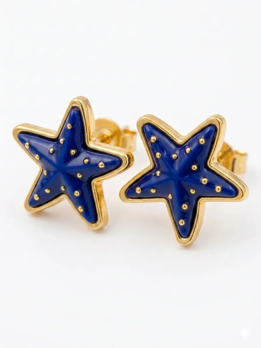 Brincos Estrela Elegantes Original Para Mulher Azul