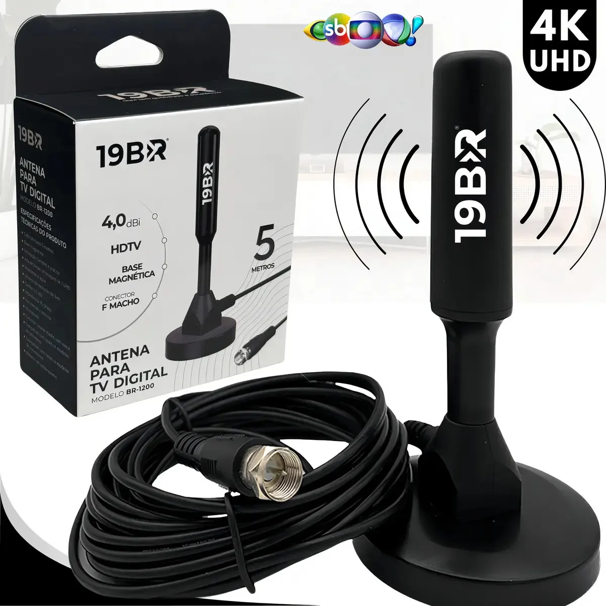 Antena Digital 4k Para Tv Samsung LG Com Base Magnética Parosflux