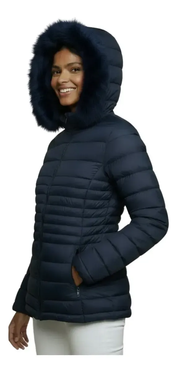 Jaqueta Puffer Nylon Safira Forrada Peluciada Feminina
